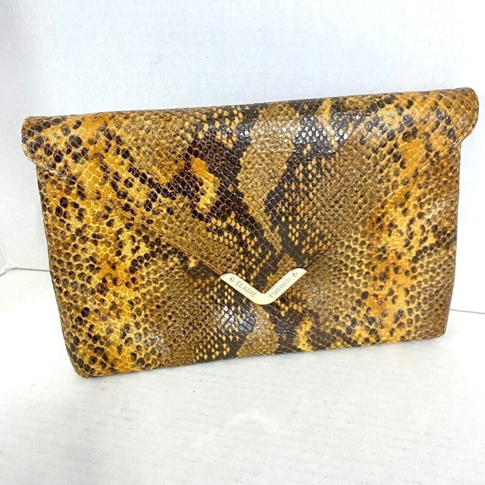 Elaine Turner Clutch‎ Faux Snakeskin Pebbled Magnetic Closure Envelope Mobwife